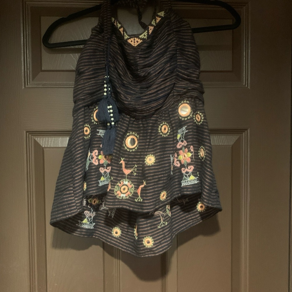 Free People Gray Asymmetrical Tiered Tank Top